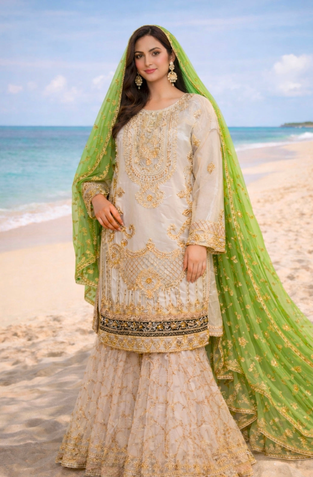 Royal Ivory Sharara – 3 Piece Fancy Suit