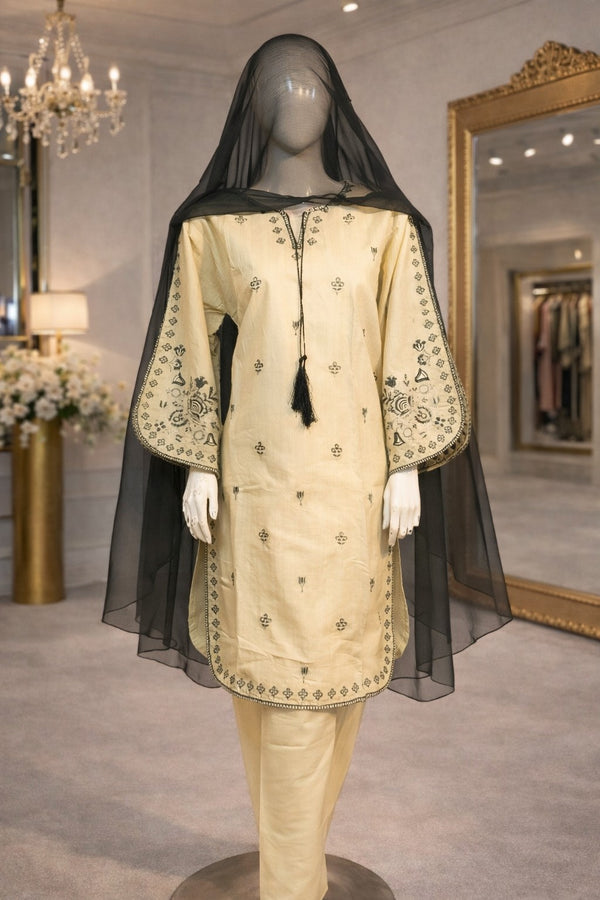 Women’s Embroidered Lawn Cotton 3 Piece Pakistani Suit with Chiffon Dupatta